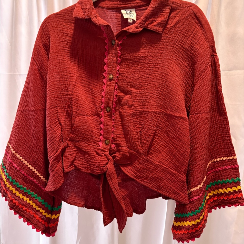 Ivy Jane Red Blouse with Pink Trim